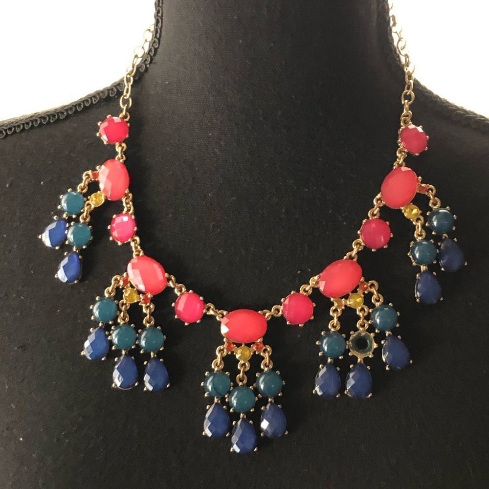 Statement Chandelier Necklace with glass and crystals